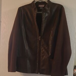 Dark Brown Faux Snake Skin Front Jacket with Knit Sleeves